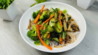 Healthy Sautéed Vegetables with Rice Noodles  Easy Vegan Recipes [upl. by Eul]