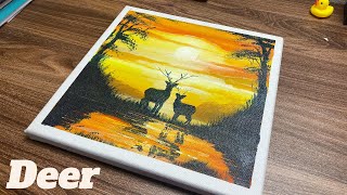 Daily Challenges 3  Beginners Drawing Tutorial  Golden Deer Silhouette Animal Canvas Painting [upl. by Nocam]