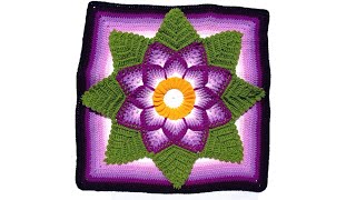 Como tejer el Cuadrado de colores N° 45 o muestra con flor en 3D a crochet para colchas y cojines [upl. by Litta]