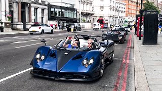 15 MILLION ZONDA HP BARCHETTA Leading Pagani Convoy In London [upl. by Linoel917]