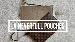 Louis Vuitton Neverfull Pouch Review amp Comparison Damier Ebene amp Turtledove Empreinte [upl. by Sathrum]