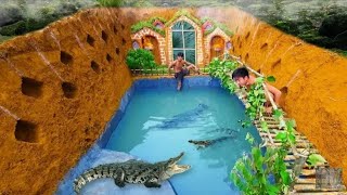 Construir Piscina Cocodrilo Alrededor La casa Subterránea Secreta [upl. by Ruthann707]