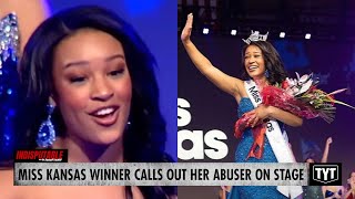 WATCH Miss Kansas Winner Calls Out Abuser In Crowd During Speech [upl. by Aihsatal520]