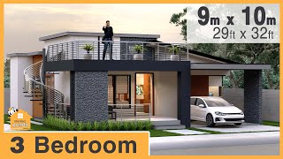 Modern House Design with Terrace  3 Bedroom  9 x 10 meters 29 x 32ft [upl. by Hanny]