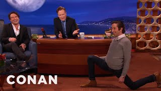 Simon Helbergs Sensual WarmUp Lunges  CONAN on TBS [upl. by Ailadi]