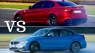 2017 Alfa Romeo Giulia Quadrifoglio vs BMW M3 COMPARISON  0200kmh [upl. by Aznola242]