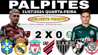 PALPITES DE FUTEBOL PARA HOJE 31072024 BILHETE PRONTO QUARTAFEIRA [upl. by Laughry]