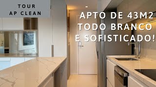 TOUR AP CLEAN  43m2  IMAGINA EU FAZENDO UM APARTAMENTO TODO BRANCO ESSE FICOU LINDO E SOFISTICADO [upl. by Enoj]