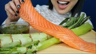 GIANT SALMON  FRESH LETTUCE STEAM ASMR EATING SOUNDS NO TALKING  SASASMR [upl. by Aikaz]