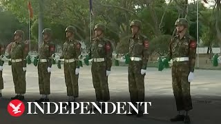 Watch again Myanmar troops march in parade to mark Armed Forces Day [upl. by Sum]