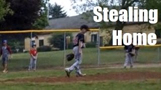 Smart base runner steals home easily How to steal home in baseball [upl. by Eseela]