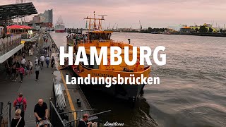 Landungsbrücken am Hafen in Hamburg  Germany 🇩🇪 Sommer 4K Walk  August 2023 [upl. by Eilah525]