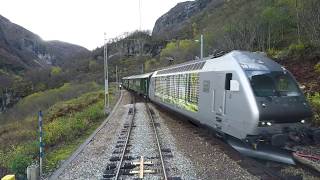 TRAIN DRIVERS VIEW Flåm  Myrdal Trains meet at Berekvam [upl. by Morril]