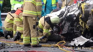 Chauffeur zwaar gewond na ongeval met 2 vrachtwagens A1 Barneveld  17 07 2014 [upl. by Nellad881]