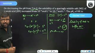 On decreasing the pH from 7 to 2  the solubility of a sparingly soluble salt MX of a weak aci [upl. by Barret682]