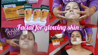 Facial step by step  NATURES ESSENCE Glowing Gold Facial Kit how to use  Facial [upl. by Ayatahs359]