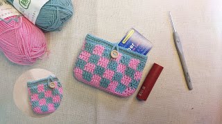 Crochet Checkered Wallet  Card Holder  ENG CC [upl. by Ecyob]