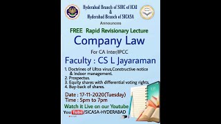 Rapid Revision Lecture for CA InterIPCC  Company Law by CS L Jayaraman [upl. by Avon801]