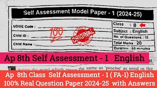 Ap 8th class Fa1 English question paper 2024 with answersAp 8th self assessment 1 English paper [upl. by Atiana]