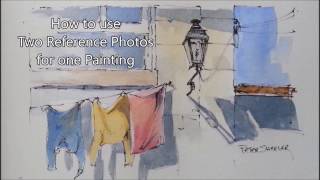 How to use Two Photos to Create a Line and Wash Watercolor Peter Sheeler [upl. by Odelle331]