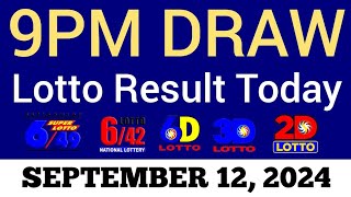 Lotto Result Today 9pm Draw September 12 2024 Swertres Ez2 PCSO Live Result [upl. by Julina]