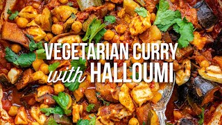 Hearty Vegetarian Curry With Halloumi  Supergolden Bakes [upl. by Onit]