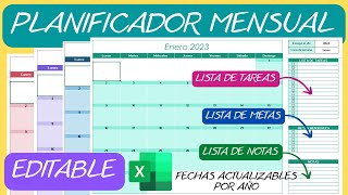 Planificador Mensual📆Editable Perpetuo en Excel✅Calendario Agenda [upl. by Harcourt683]