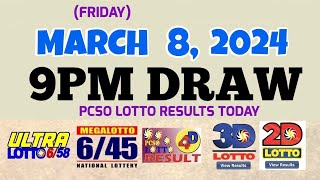 Lotto Result Today 9pm draw March 8 2024 658 645 4D Swertres Ez2 PCSOlotto [upl. by Ohl100]