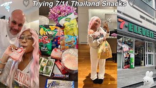 Traveling Diaries trying 711 snacks in Thailand 🥥🍓🇹🇭 [upl. by Ridan869]