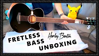 Harley Benton Fretless Acoustic Bass Unboxing and Review B35BKFL bassguitar unboxing [upl. by Nnylarac106]