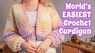 EASY Crochet Cardigan For Beginners  ANY SIZE LENGTH  Using Hobbiis Glitter Delight Yarn [upl. by Eberhart]