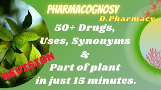 Pharmacognosy  50 Drugs with their Uses Synonyms and Part of Plant used in 15 min [upl. by Rivy]