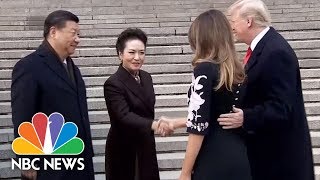 Chinese President Xi Jinping Welcomes President Donald Trump With Ceremony  NBC News [upl. by Lyrehs]