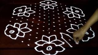 Simple flowers kolam with 158 middle  chukkala muggulu with dots rangoli design [upl. by Clintock]