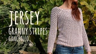 Tutorial Jersey Fácil y Rápido  Granny Stripes Ganchillo  Crochet [upl. by Venus249]