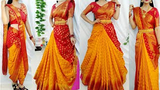 Bridal Silk Saree drap in 4 waySaree wearing stylesHeavy Silk saree DrapingLehanga saree drap [upl. by Irep]