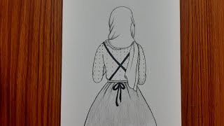 Muslim girl drawing with hijab easy  pencil sketch FarjanaDrawingAcademy [upl. by Puett]