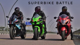 Bmw S1000RR Vs Kawasaki Zx10R Vs HayaBusa  Which Is Most Powerful [upl. by Hartmunn]