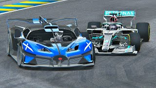 Bugatti Bolide vs Mercedes F1 2020 at Le Mans 24h Circuit [upl. by Aonian]