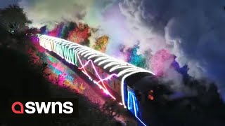 Mesmerising footage captures the practice run for Dartmouths Train of Lights 2022  SWNS [upl. by Naerad]