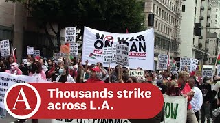 Thousands strike in downtown LA amidst the ongoing conflict in Gaza  ATVN Mon April 15 2024 [upl. by Auqinu213]