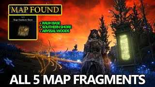 Elden Ring Erdtree  All 5 Map Fragments Locations Guide Southern Shore Abyssal Woods Rauh Base [upl. by Tohcnarf530]