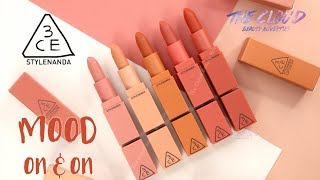 3CE MOOD ON AND ON MATTE LIP COLOR  FULL 5 SWATCHES amp REVIEW MOOD RECIPE 2 LIMITED [upl. by Nawor]