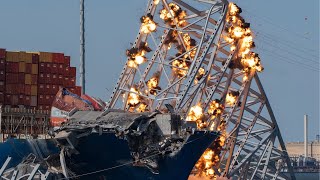 Watch the controlled demolition at Baltimore Key Bridge collapse site baltimore [upl. by Eilrahs740]