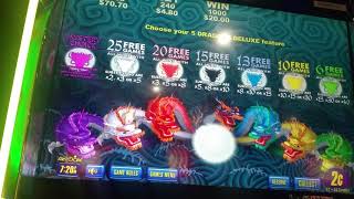 5 DRAGONS DELUXE MAX BET DOUBLE RETRIGGER FEATURE [upl. by Annoiek]