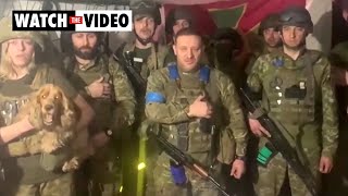 Ukrainian border guards sing national anthem in Azovstal steelworks Mariupol [upl. by Cody384]