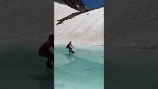 Alpine lake pond skim mountains snowboarding adventure [upl. by Martguerita202]