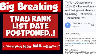 TNAU 2024Rank list UpdateAgriculture Rank list Date postponedHow to check Rank listVjalerts [upl. by Rhine225]