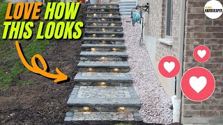 Building Outdoor Steps Time Lapse  Block Step Staircase with Hardscape Lighting [upl. by Sirovart]