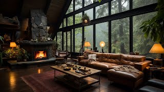 Jazz Relaxing Music  Rainy Day at Cozy House Inside Forest with Gentle Rain Fireplace Sounds 🌧️🔥 [upl. by Layol559]